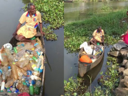 kerala rajapan cleans plastic in lake